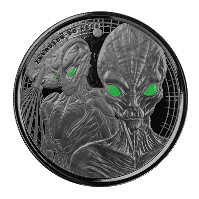 A picture of a 1 oz The Ghana Alien Black Rhodium Plated Coin (2023)